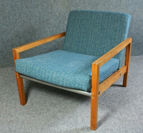 A 1960s Ernest race Sheppey chair with tweed upholstery