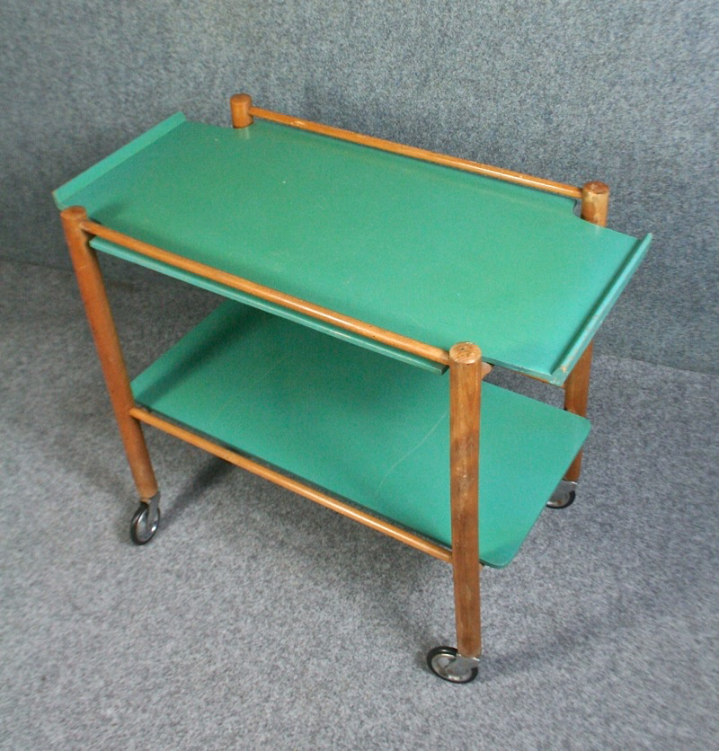 A 1950s green painted wooden trolley. - Image 3