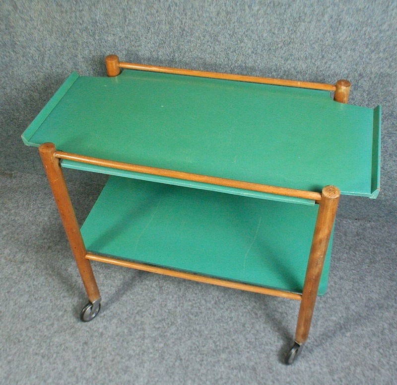 A 1950s green painted wooden trolley. - Image 5
