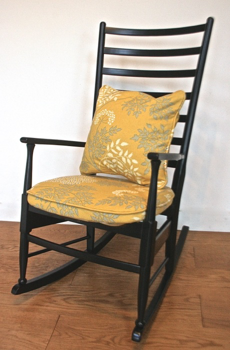 A 1950’s Scandi style rocking chair in ‘Cow Parsley’ by Sanderson - Image 5