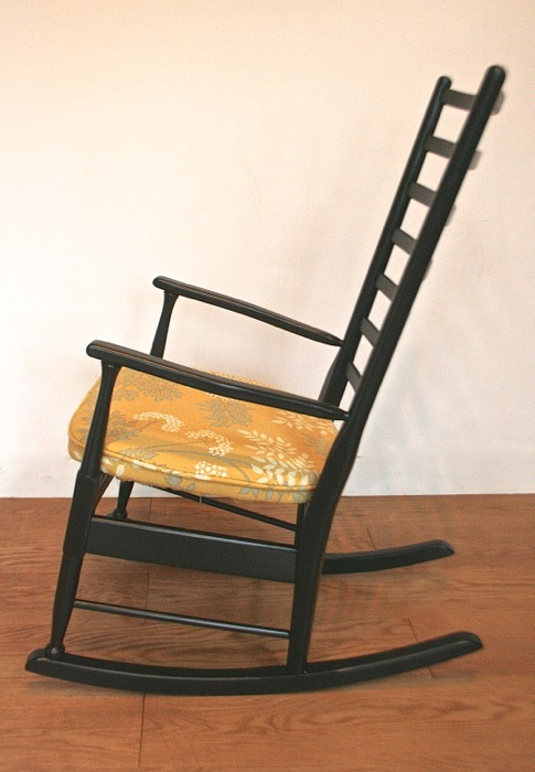 A 1950’s Scandi style rocking chair in ‘Cow Parsley’ by Sanderson - Image 4
