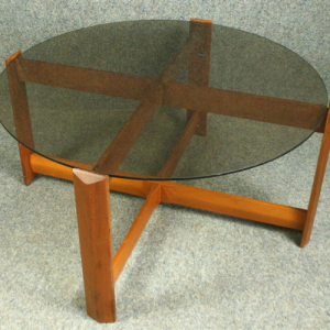 A 1970s Myers circular smoked glass coffee table