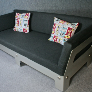 A rare 1960’s three seater aluminium sofa by Sigurd Ressell for Vanr Mobler  upholstered in grey felt