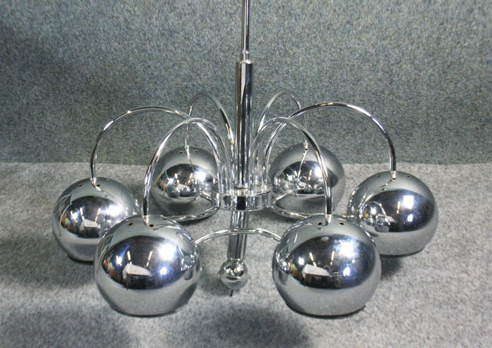 An impressive early 1970s chromed chandelier
