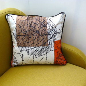 A vintage handmade piped cushion made with rare 1950's Lucienne Day Linden fabric
