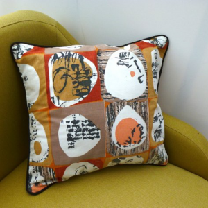 A vintage handmade piped cushion made with Lucienne Day 'Cadenza' fabric.