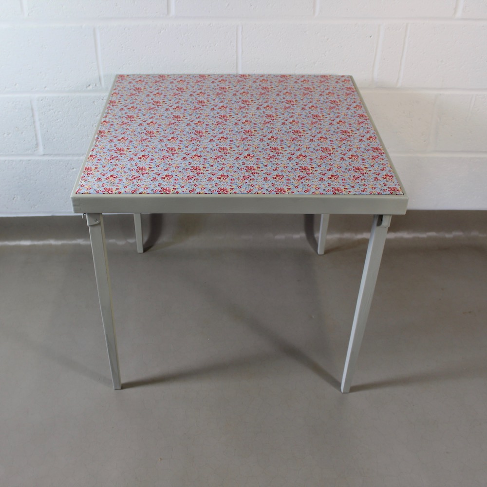 An up-cycled folding occasional table covered in Cath Kidston style oilcloth - Image 7