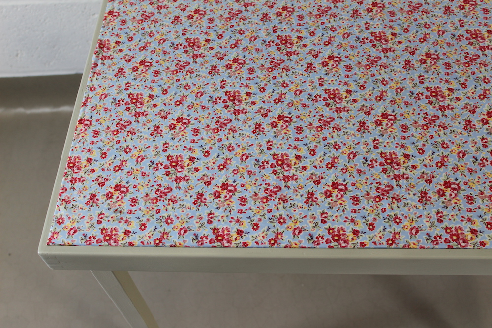 An up-cycled folding occasional table covered in Cath Kidston style oilcloth - Image 5