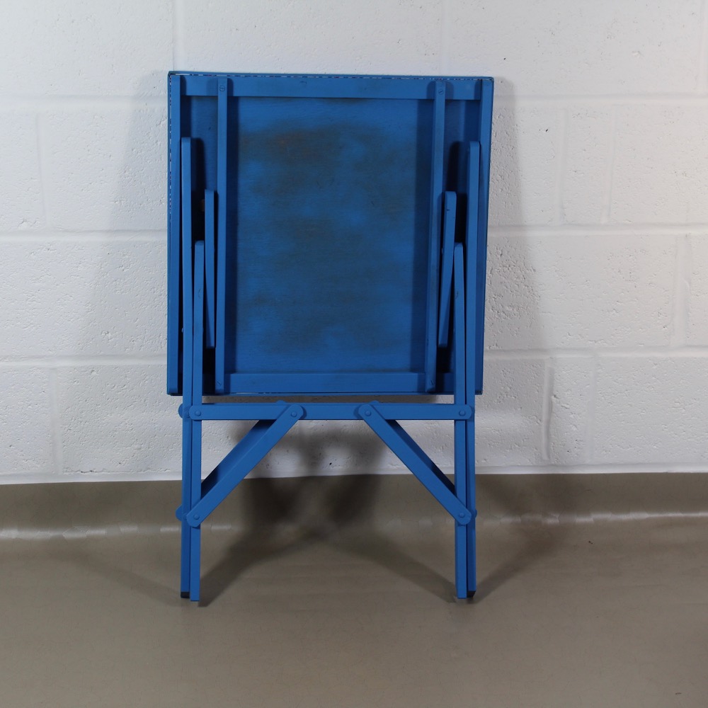 An up-cycled blue folding occasional table covered in Lisbonne Scandi style oilcloth - Image 3