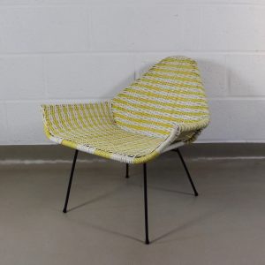 A Mid-century woven basket chair in yellow and white
