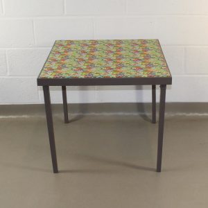 An up-cycled folding occasional table covered retro Floraly Celadon oilcloth