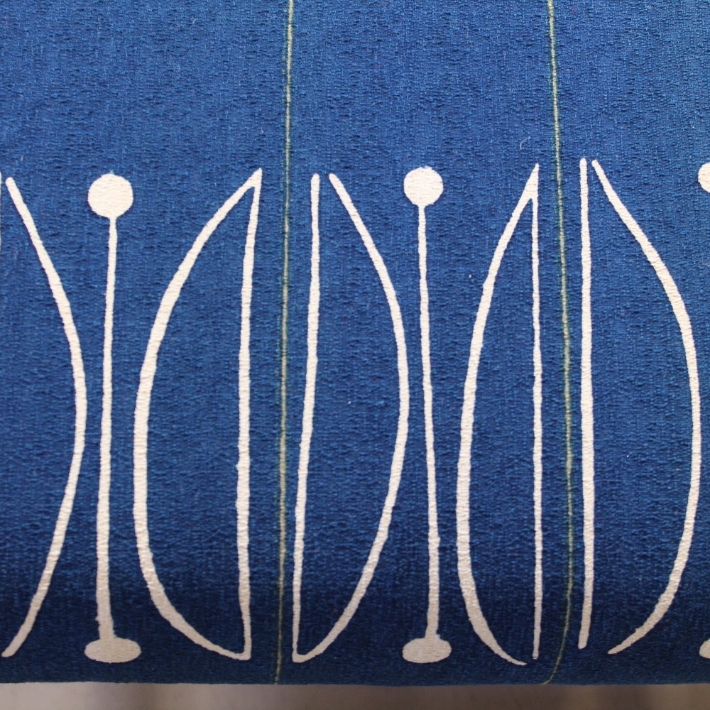 A rare 1950's upcycled blue E15 Cintique chair upholstered in Michael O'Connel 'Segment' fabric for Heals - Image 8