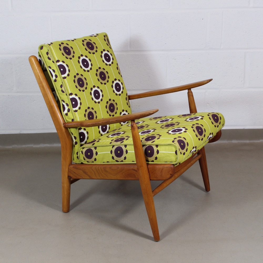 A 1950's midcentury chair upholstered in Clarke and Clarke citrus 'celeste' fabric - Image 4