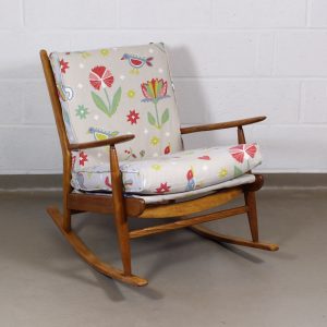 A 1950's stylish nursing / rocking chair in a vintage 'Scandi' fabric