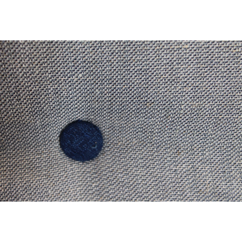 A 1950's Teak wingback chair with blue/ grey linen button back upholstery - Image 6