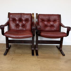 A pair of leather 1960's  Siesta chairs by Ingmar Relling for Westnofa made in Norway.