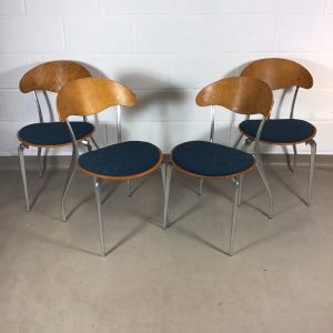 A 1970’s set of four rare aluminium and plywood dining chairs RESERVED