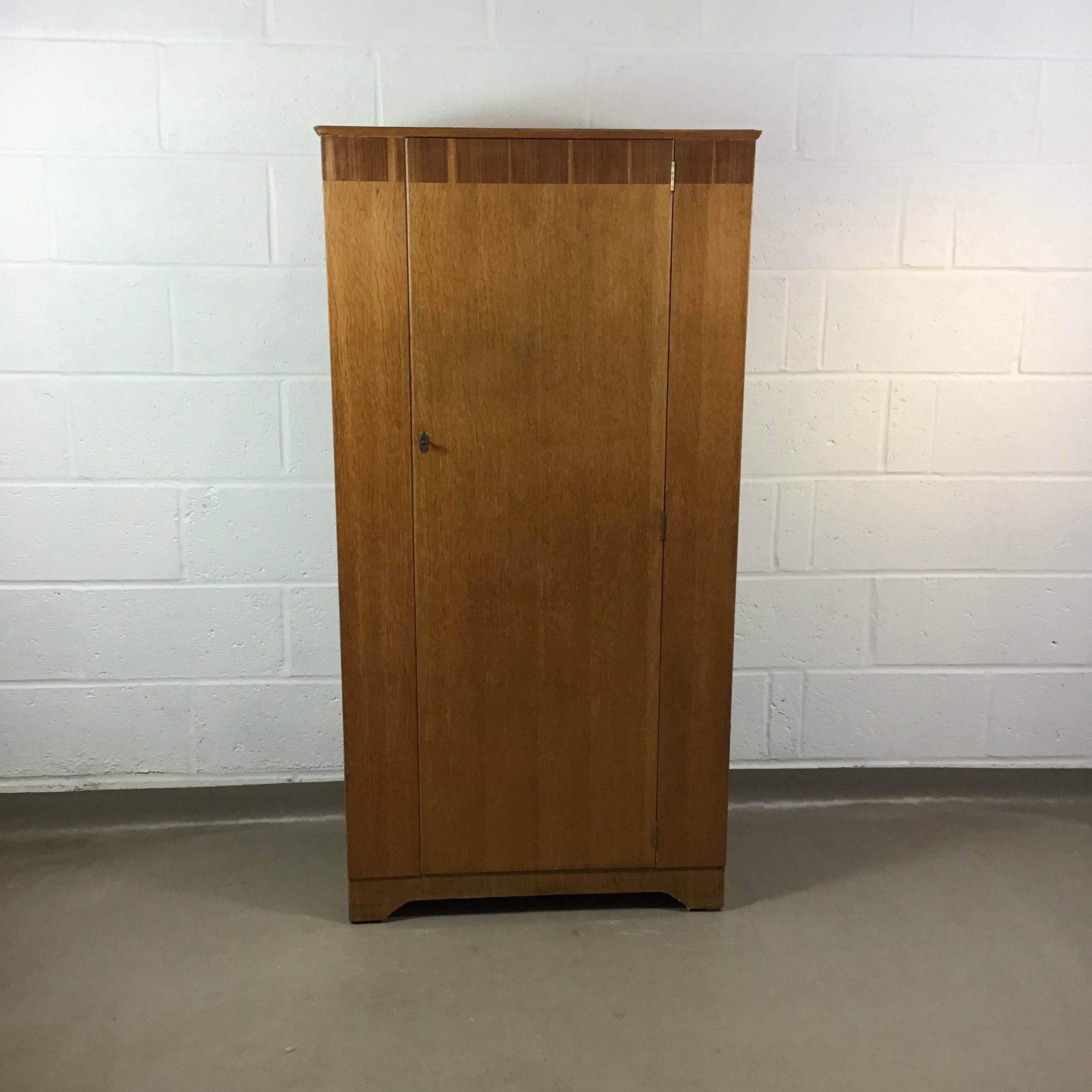 A 1960s oak inlaid Lebus single gentleman’s wardrobe. - Image 2