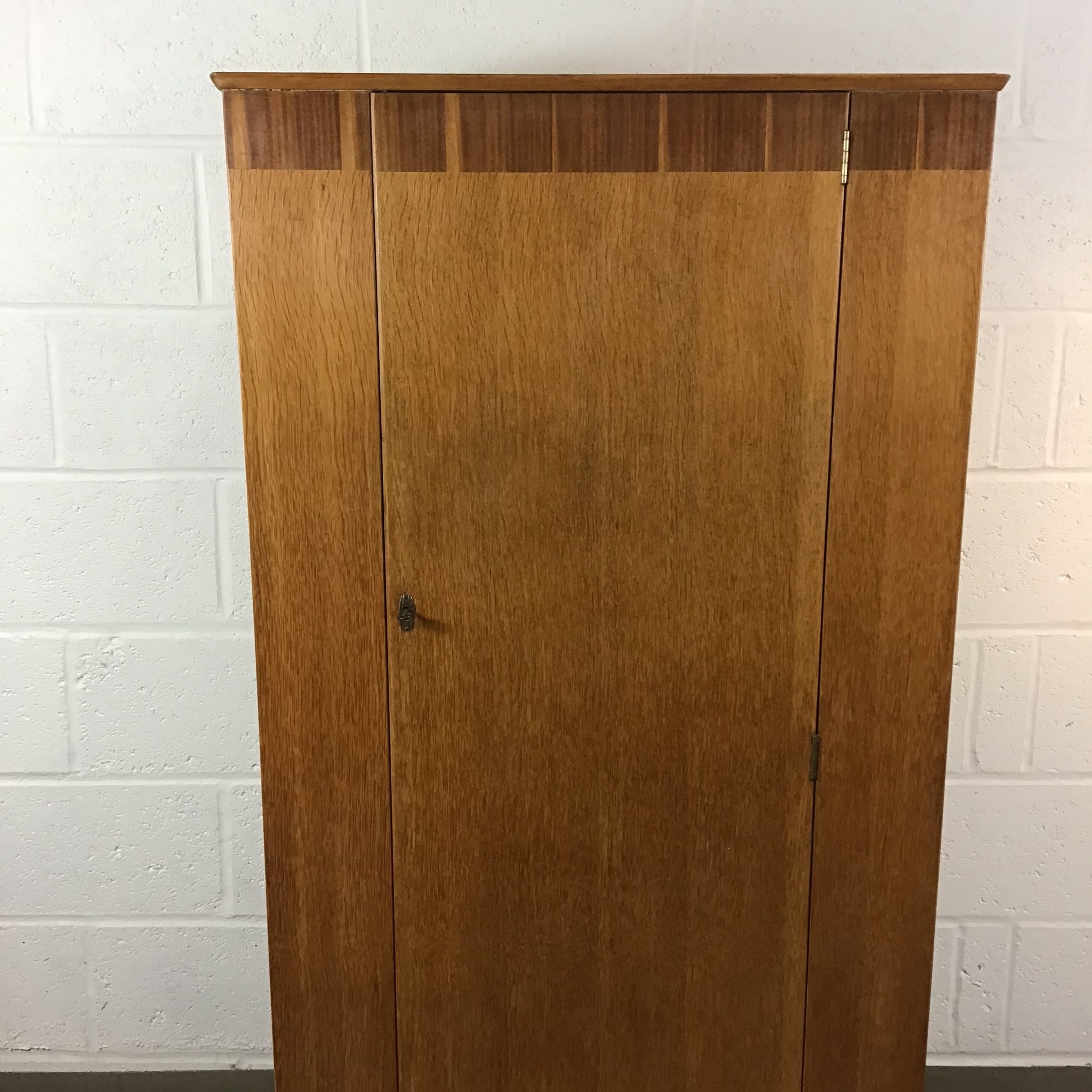 A 1960s oak inlaid Lebus single gentleman’s wardrobe. - Image 10