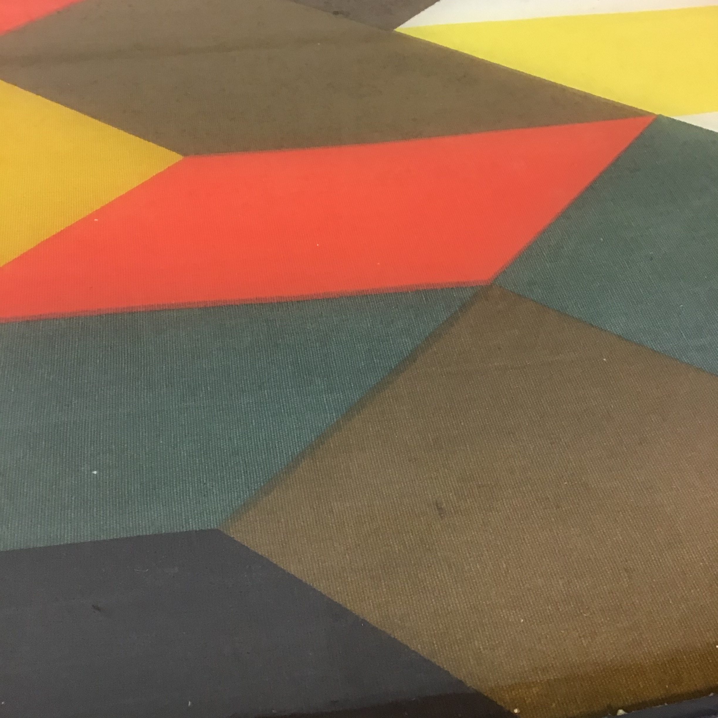 Two up-cycled coffee tables with original vintage David Whitehead geometric fabric. (sold separately, this is for smaller table) - Image 7