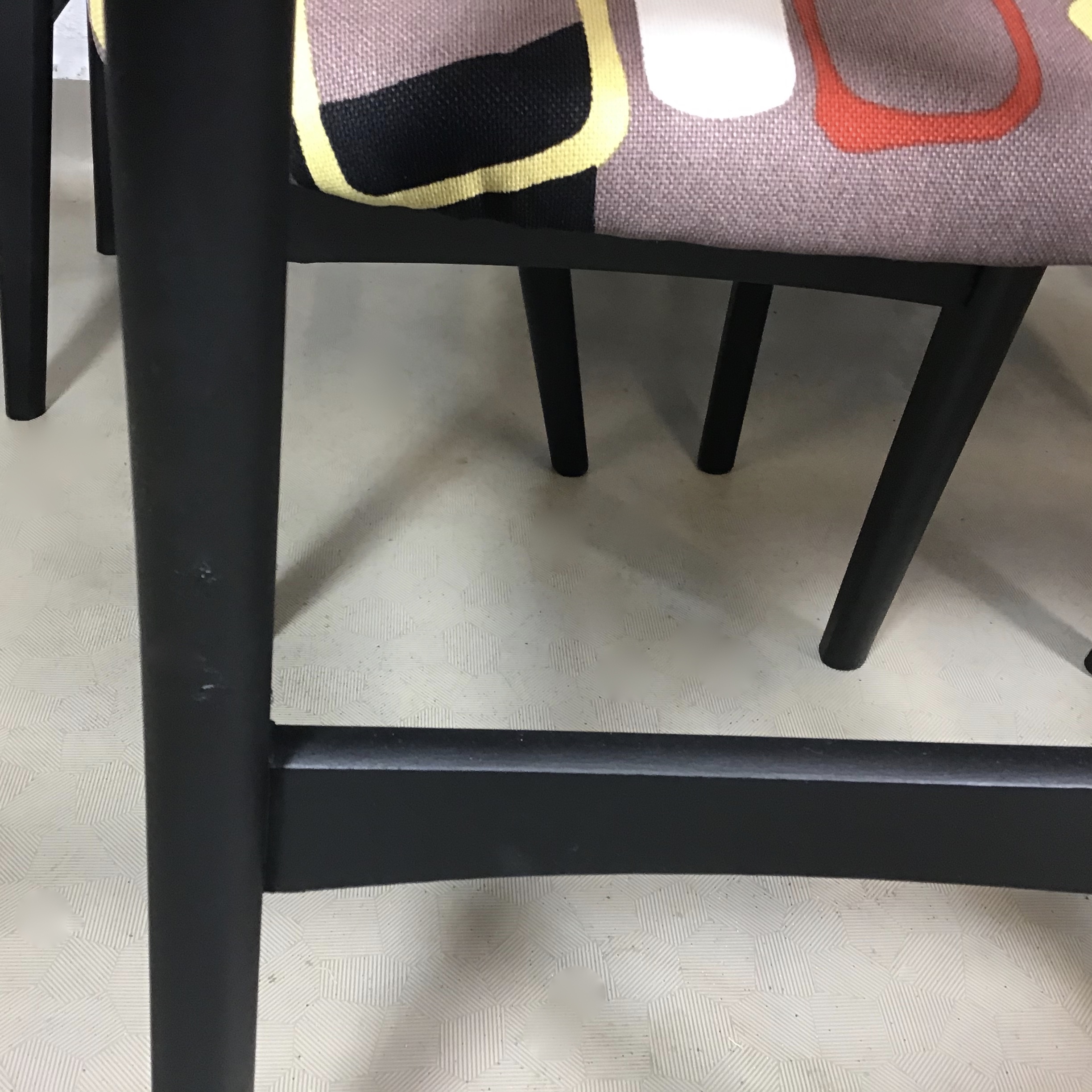 Five 1960's Remploy walnut and black chairs in Sandersons Festival inspired by Pebbles fabric, Jacqueline Groag. - Image 3