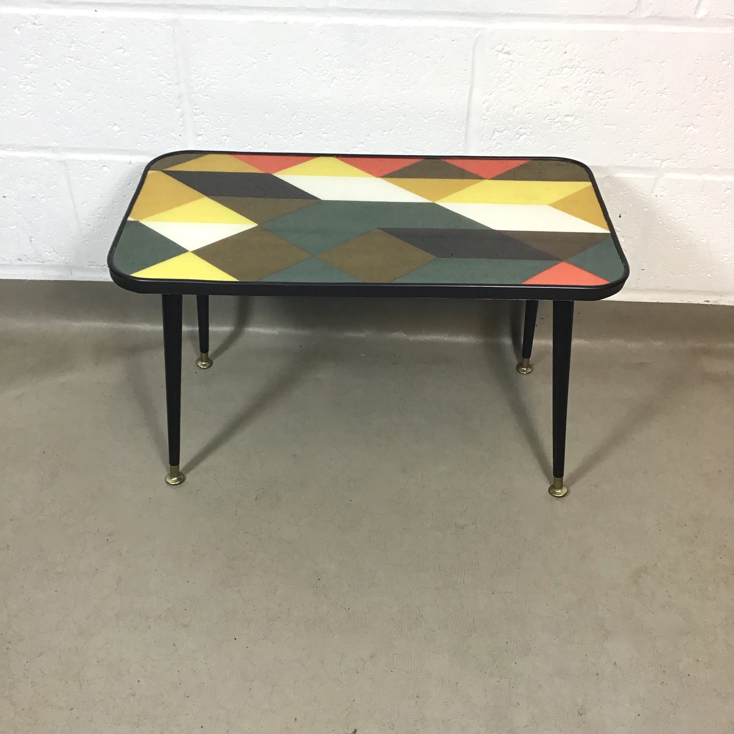 Two up-cycled coffee tables with original vintage David Whitehead geometric fabric. (sold separately, this is for large table) - Image 7