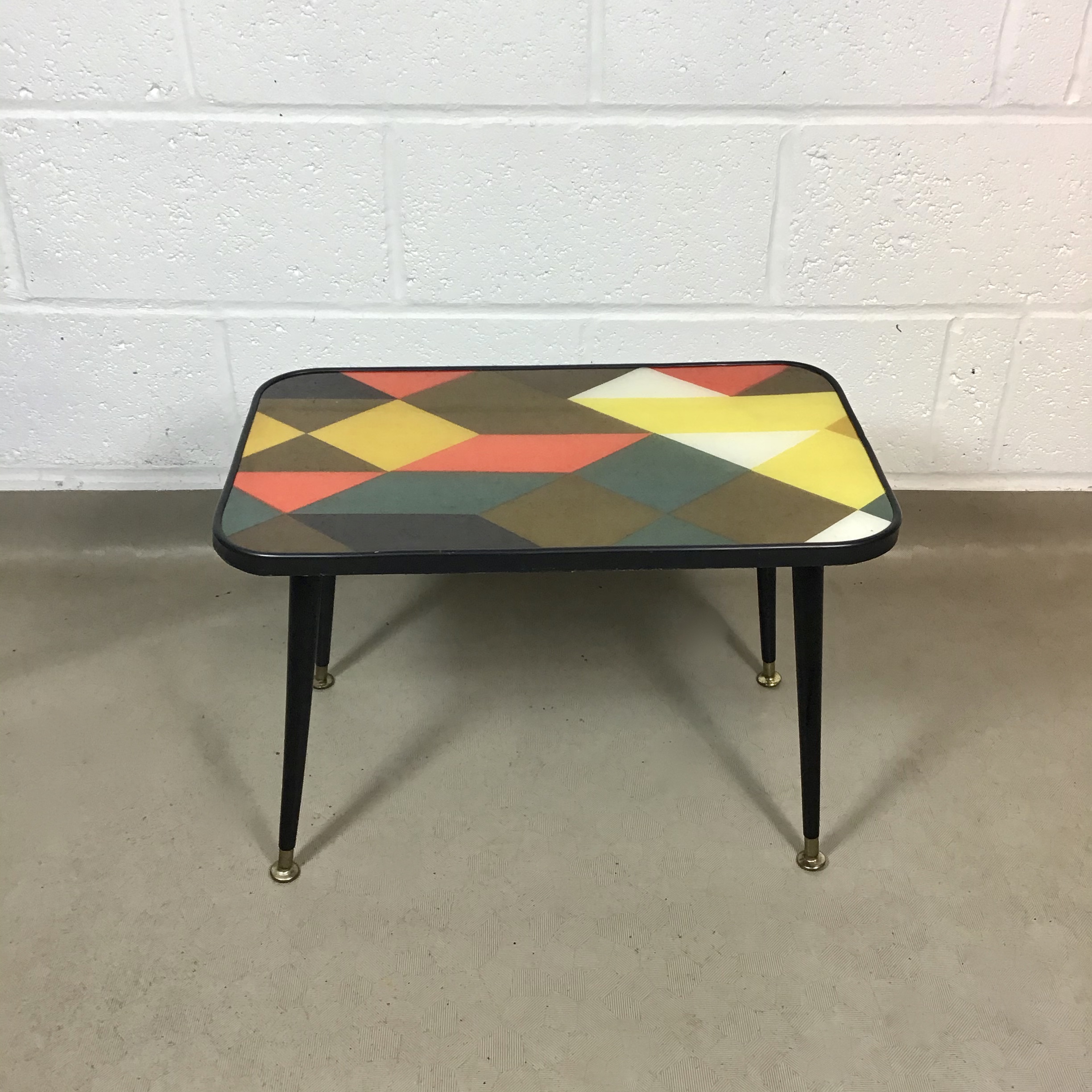 Two up-cycled coffee tables with original vintage David Whitehead geometric fabric. (sold separately, this is for smaller table) - Image 9