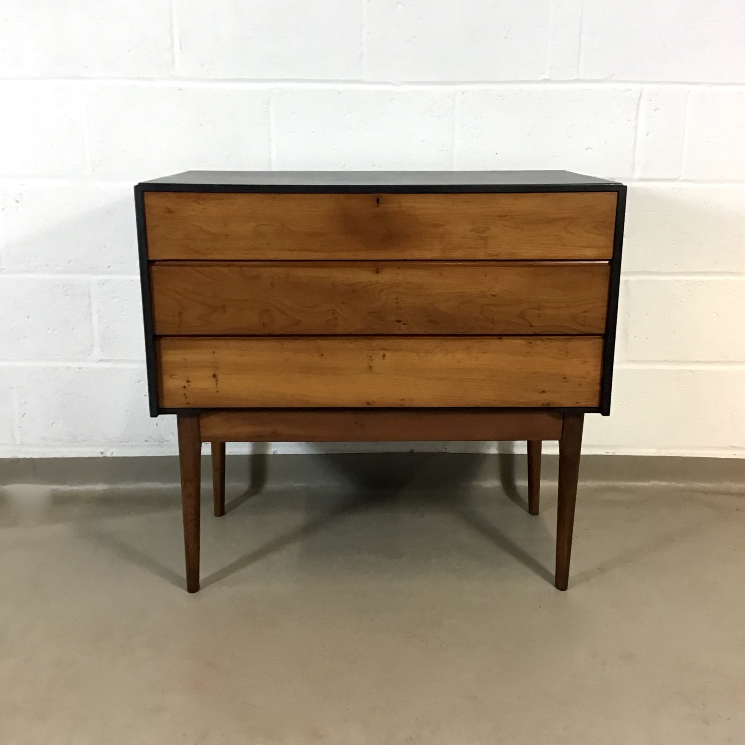 An unusual 1960's louvered yew wood and black painted bureau / desk. - Image 8