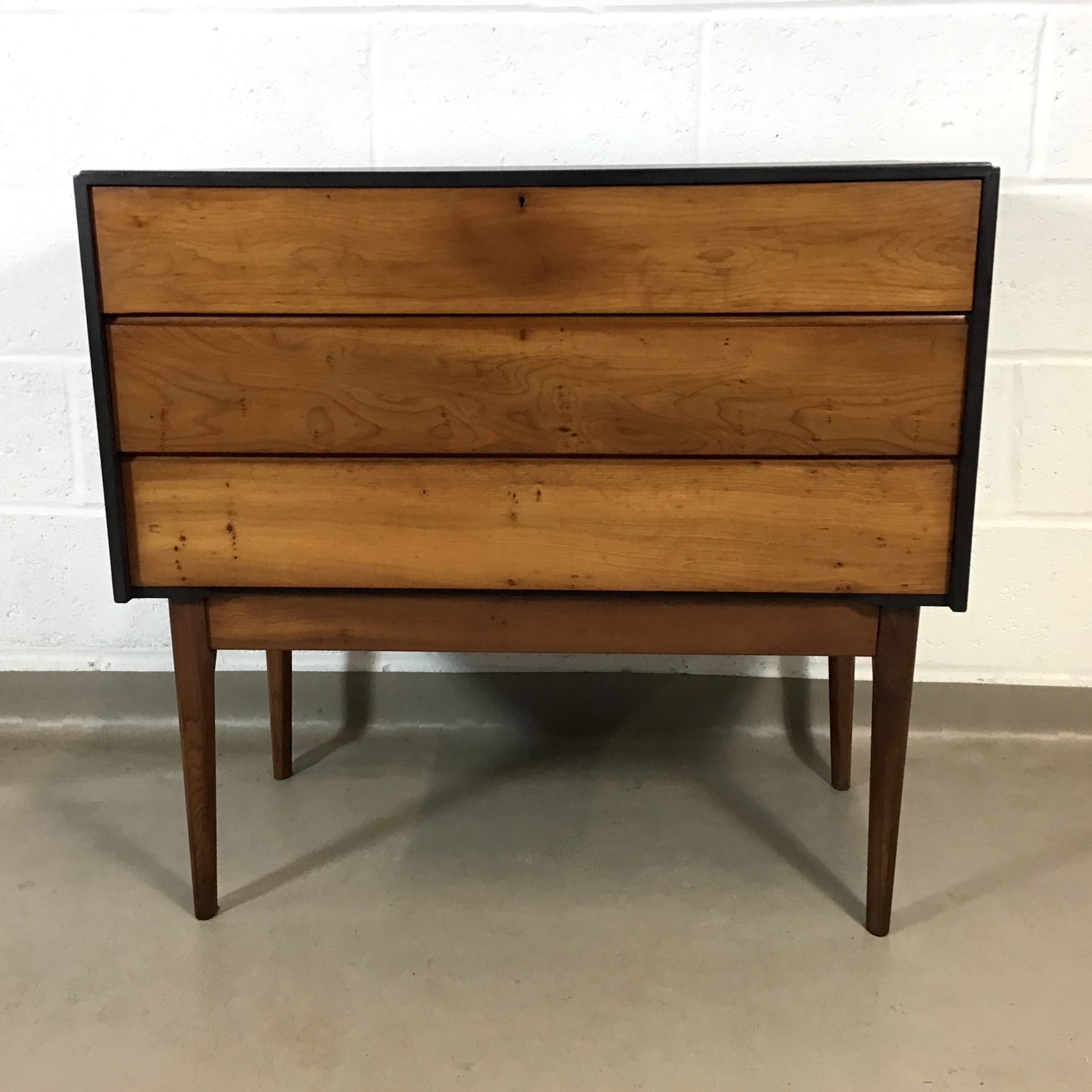 An unusual 1960's louvered yew wood and black painted bureau / desk. - Image 7