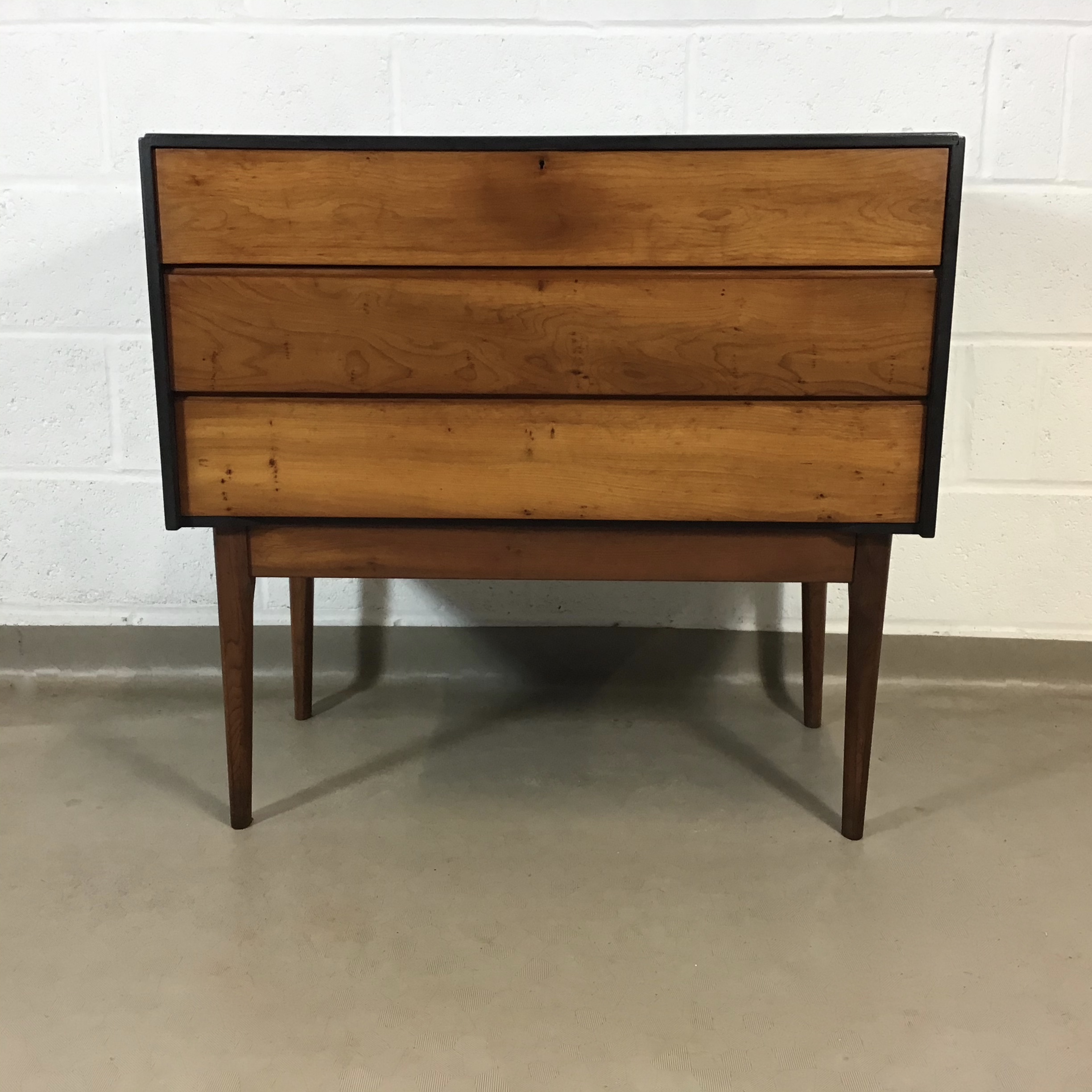 An unusual 1960's louvered yew wood and black painted bureau / desk.
