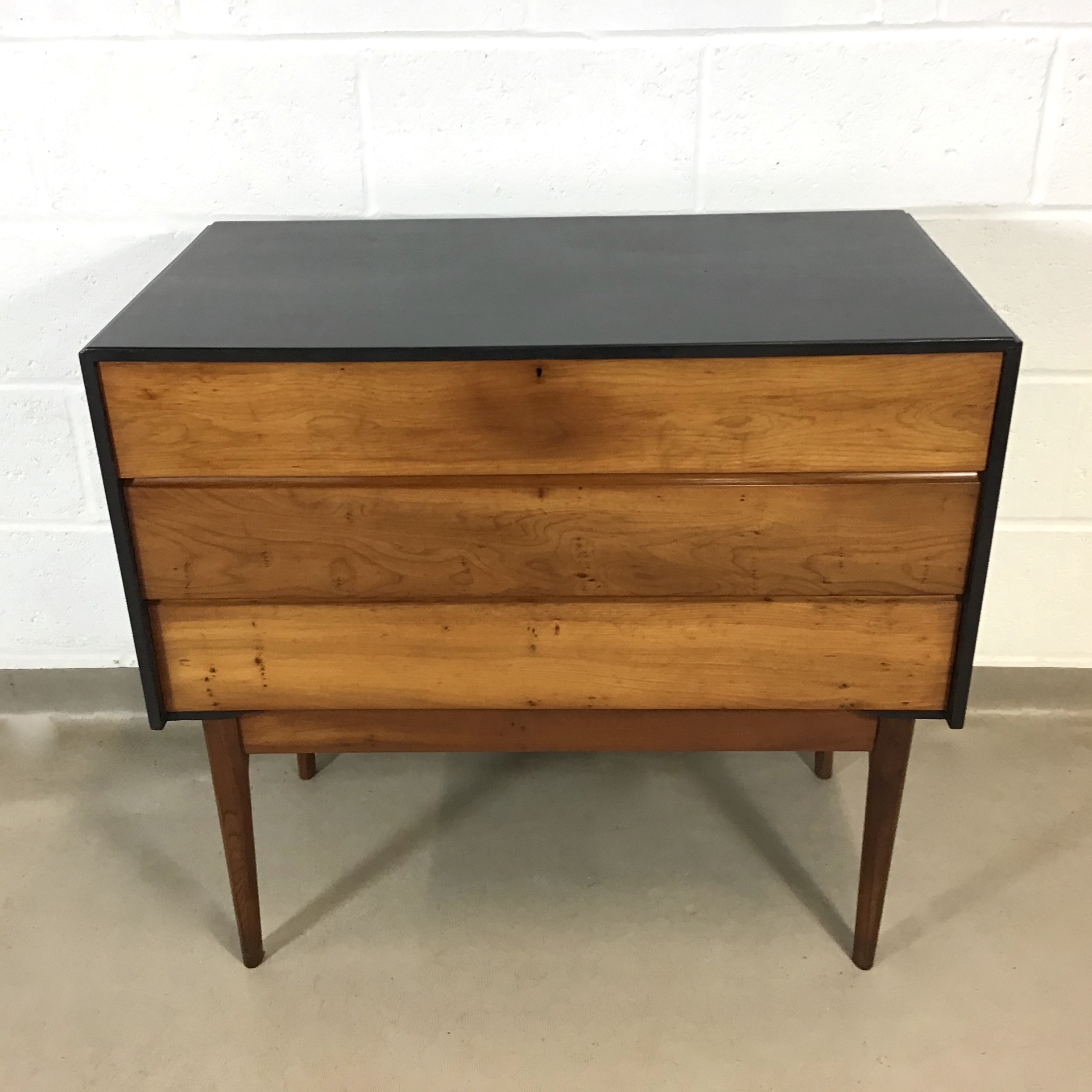 An unusual 1960's louvered yew wood and black painted bureau / desk. - Image 5