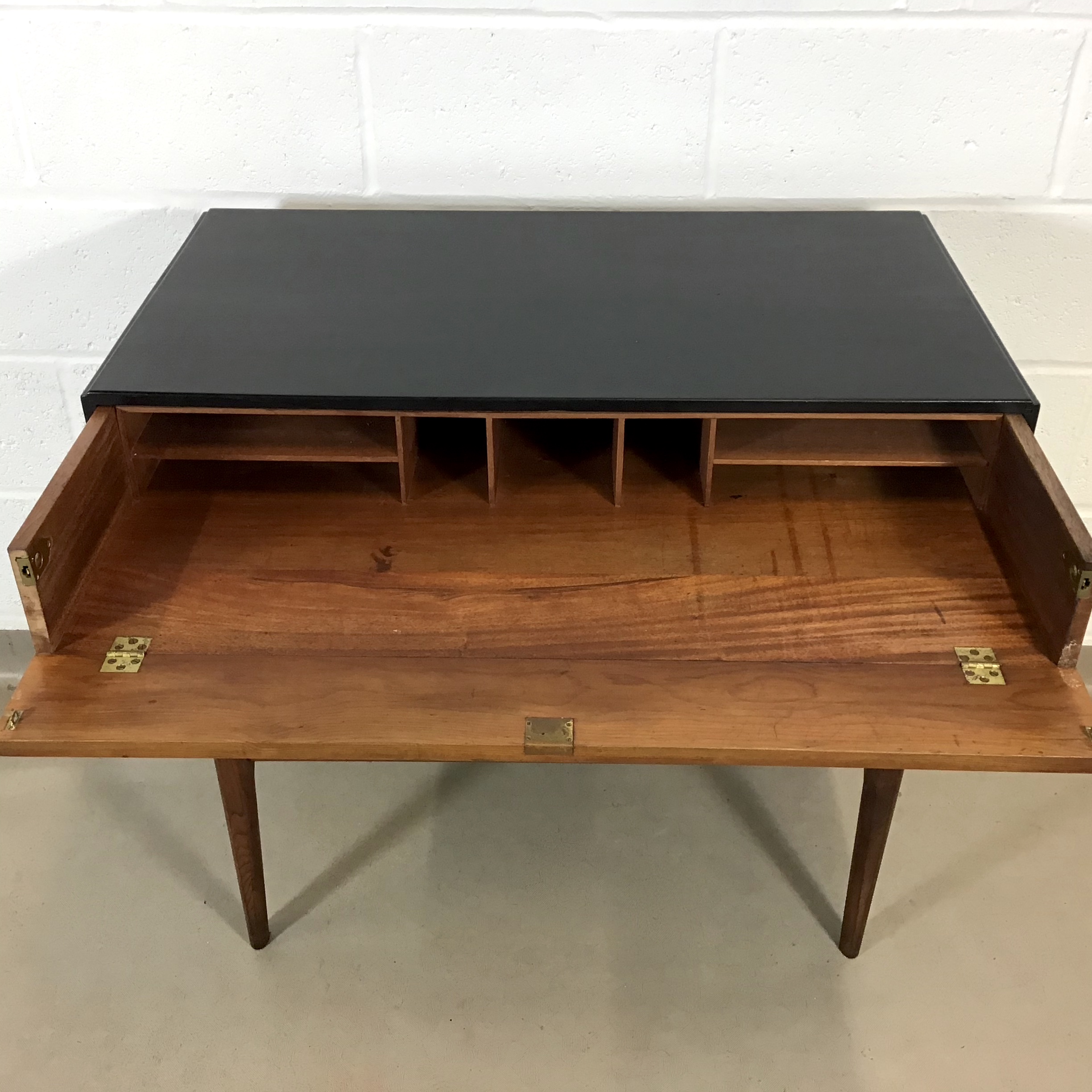 An unusual 1960's louvered yew wood and black painted bureau / desk. - Image 3