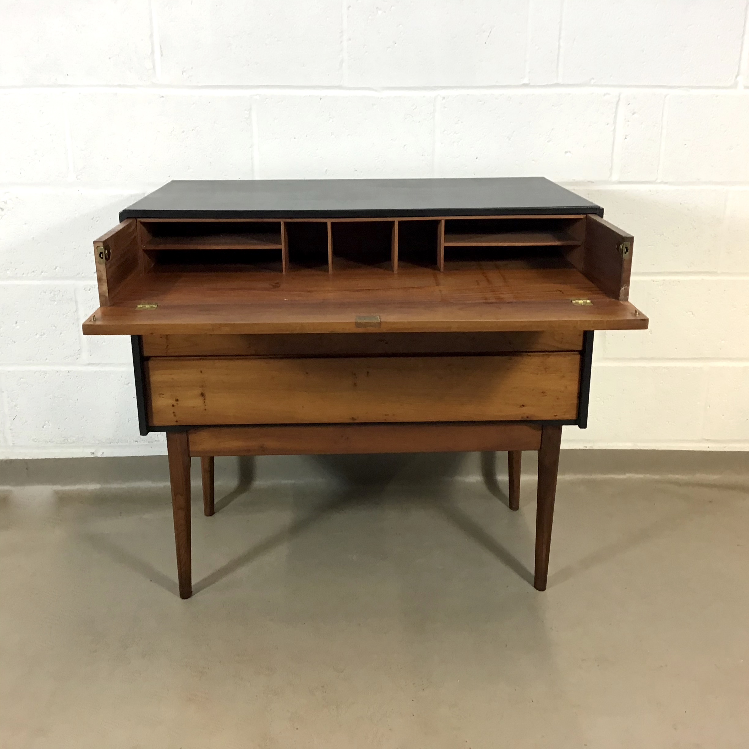 An unusual 1960's louvered yew wood and black painted bureau / desk. - Image 2