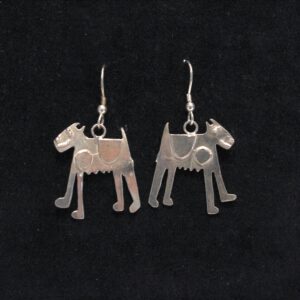 ' Standing spotty dog' silver drop earrings