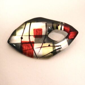 Iridescent red and yellow sharks eye brooch