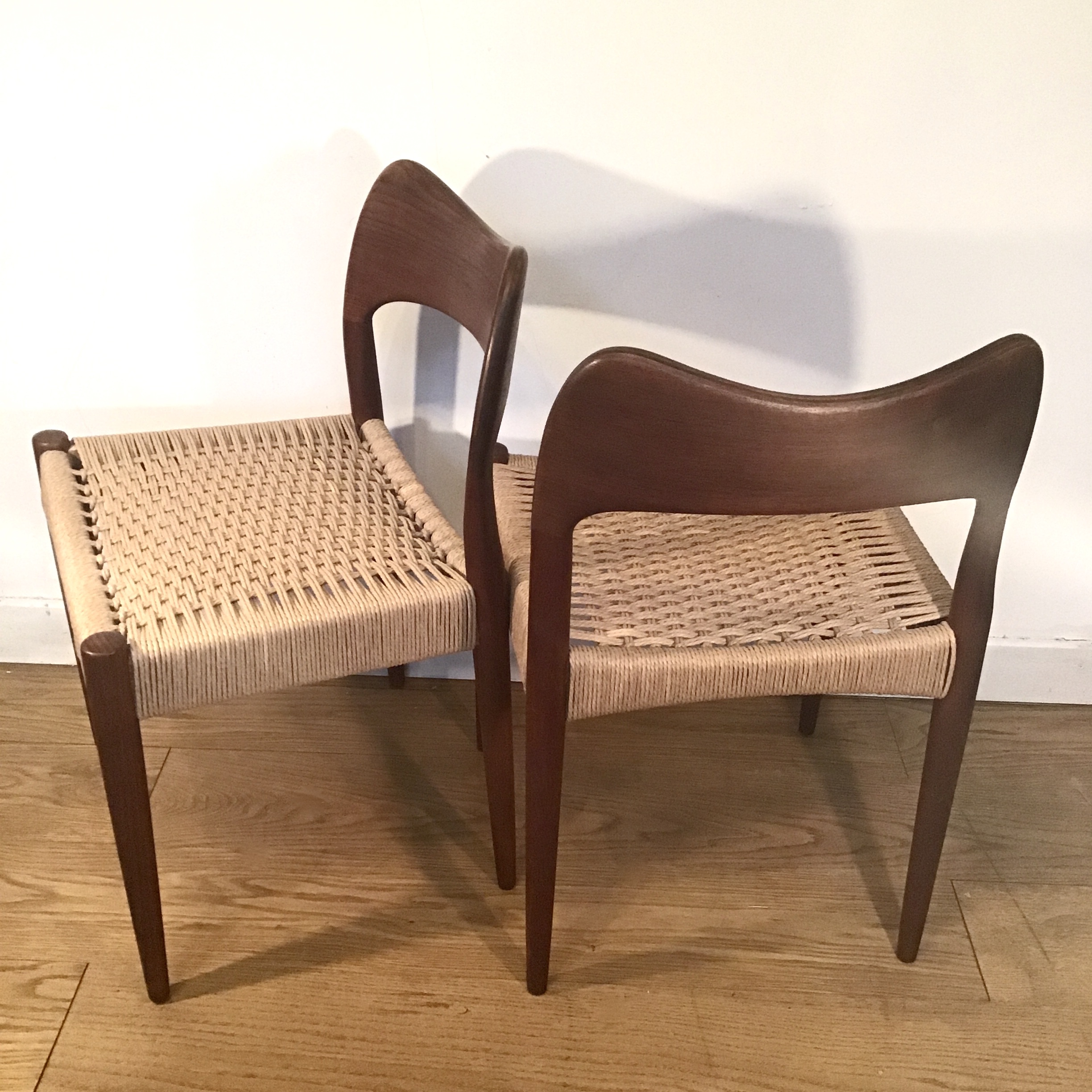 Two 1960s Danish Arne Hovmand Olsen for Mogens Kold danish cord teak chairs - Image 3