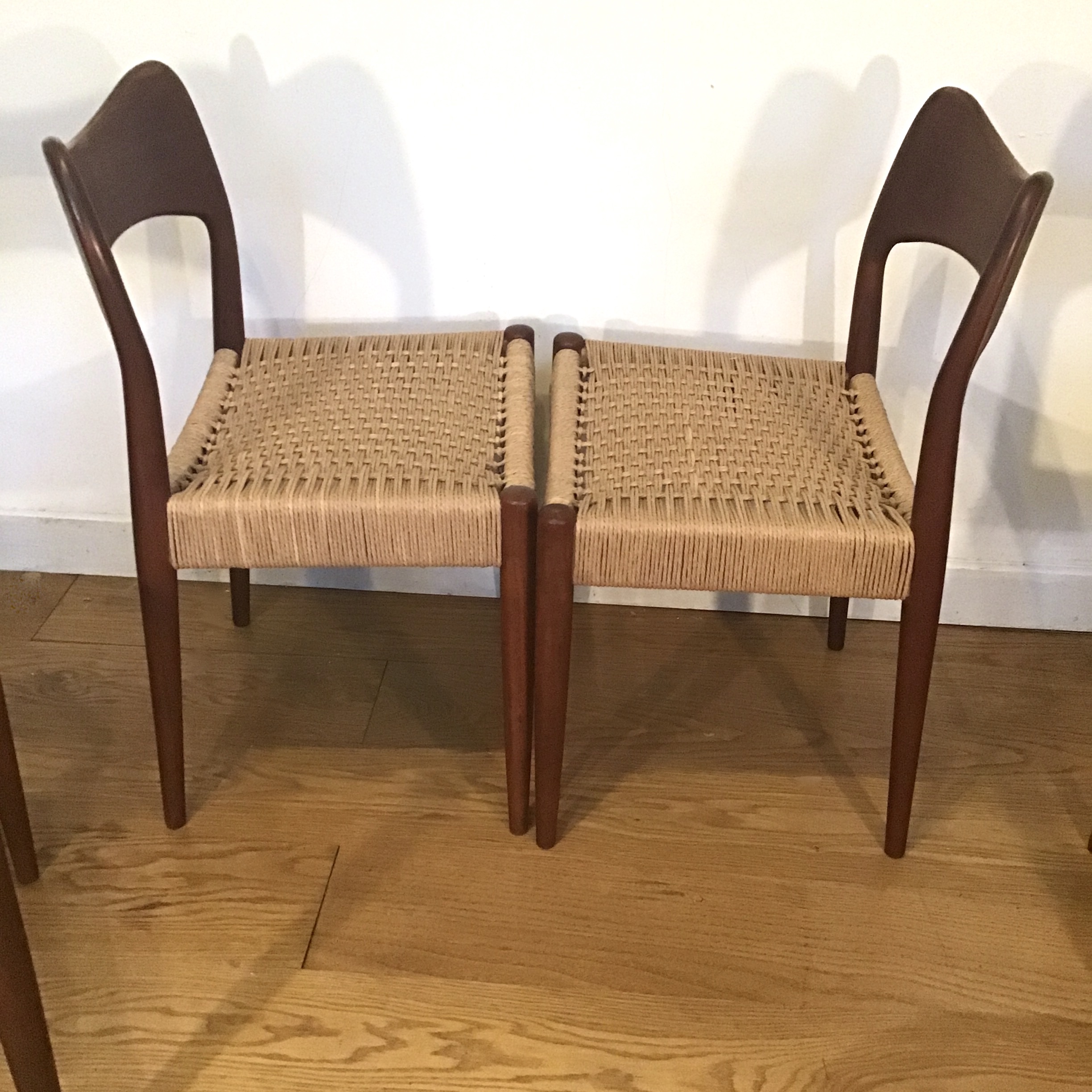 Four 1960s Danish Arne Hovmand Olsen for Mogens Kold danish cord teak chairs - Image 6
