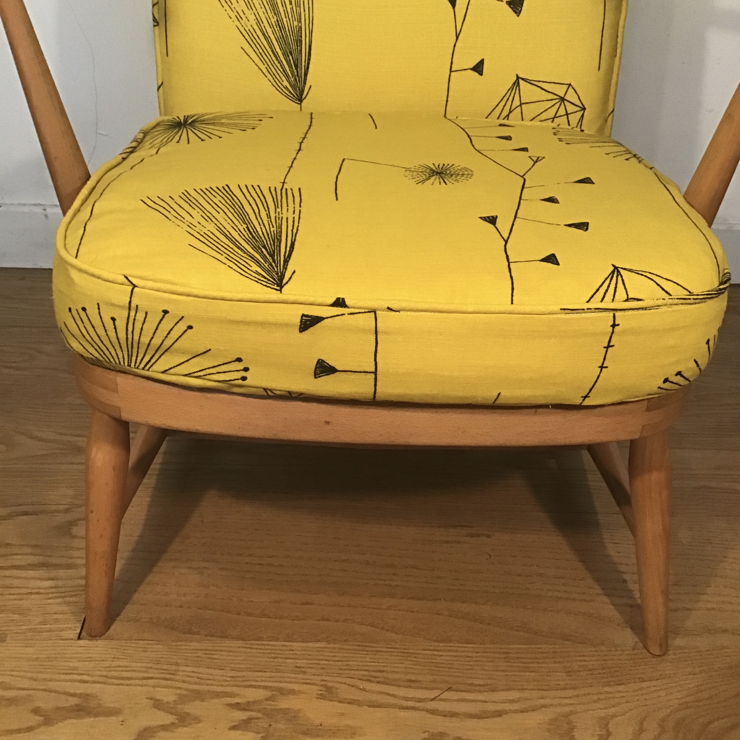 A 1950's No 248 Ercol chair reupholstered in Dandelion clocks by Lucienne day - Image 2