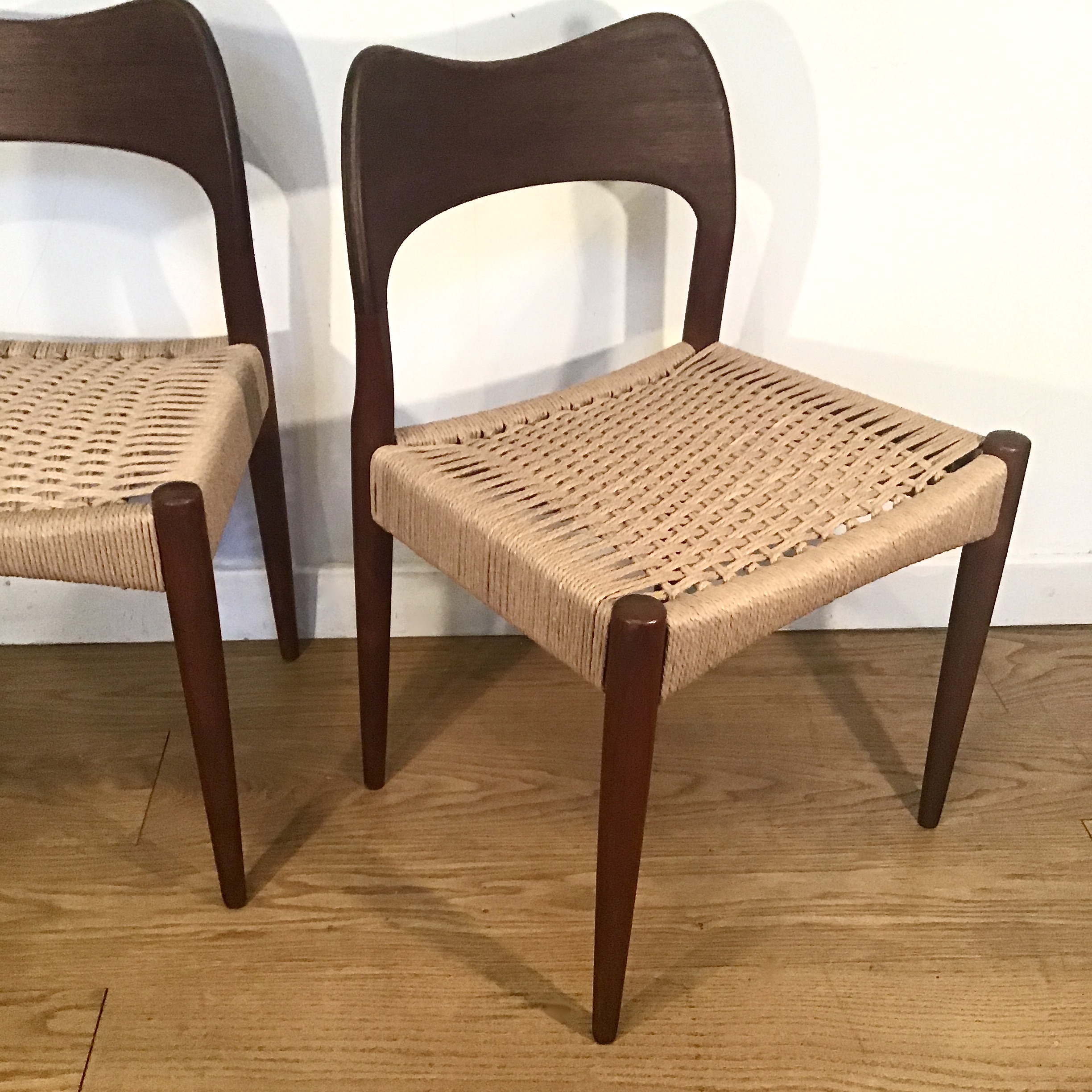 Two 1960s Danish Arne Hovmand Olsen for Mogens Kold danish cord teak chairs - Image 8