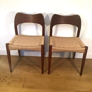 Two 1960s Danish Arne Hovmand Olsen for Mogens Kold danish cord teak chairs