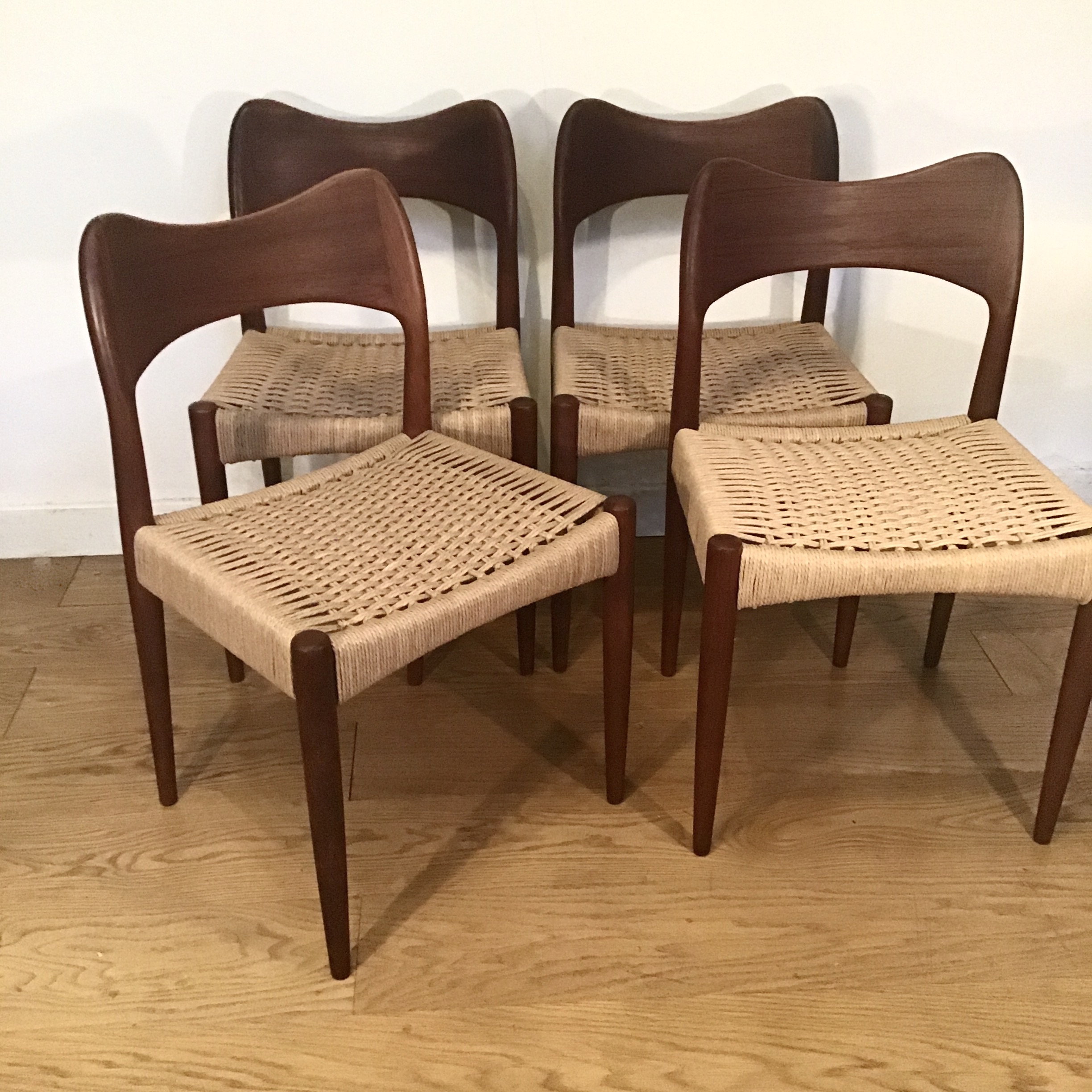 Four 1960s Danish Arne Hovmand Olsen for Mogens Kold danish cord teak chairs - Image 11