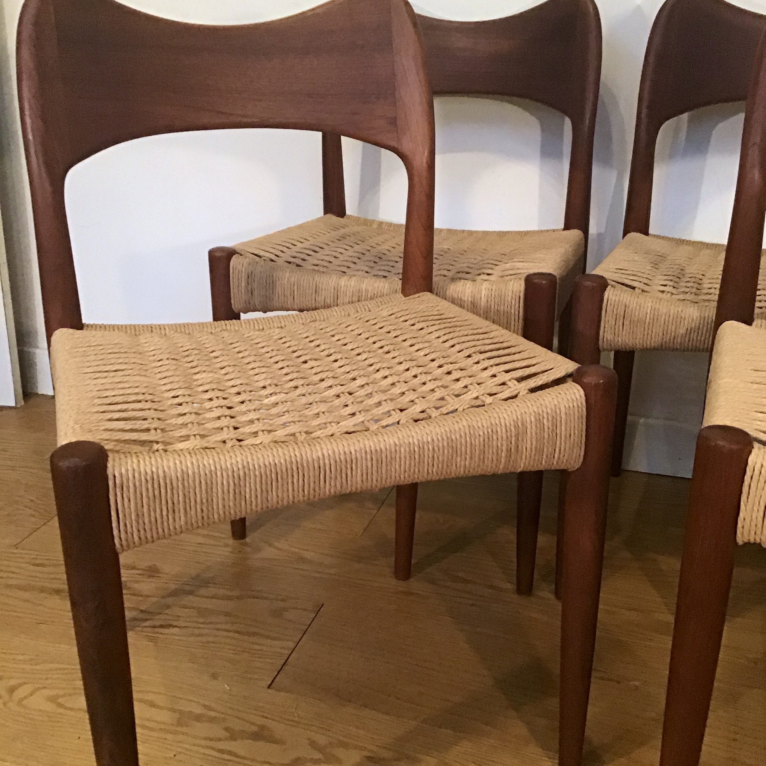 Four 1960s Danish Arne Hovmand Olsen for Mogens Kold danish cord teak chairs - Image 9