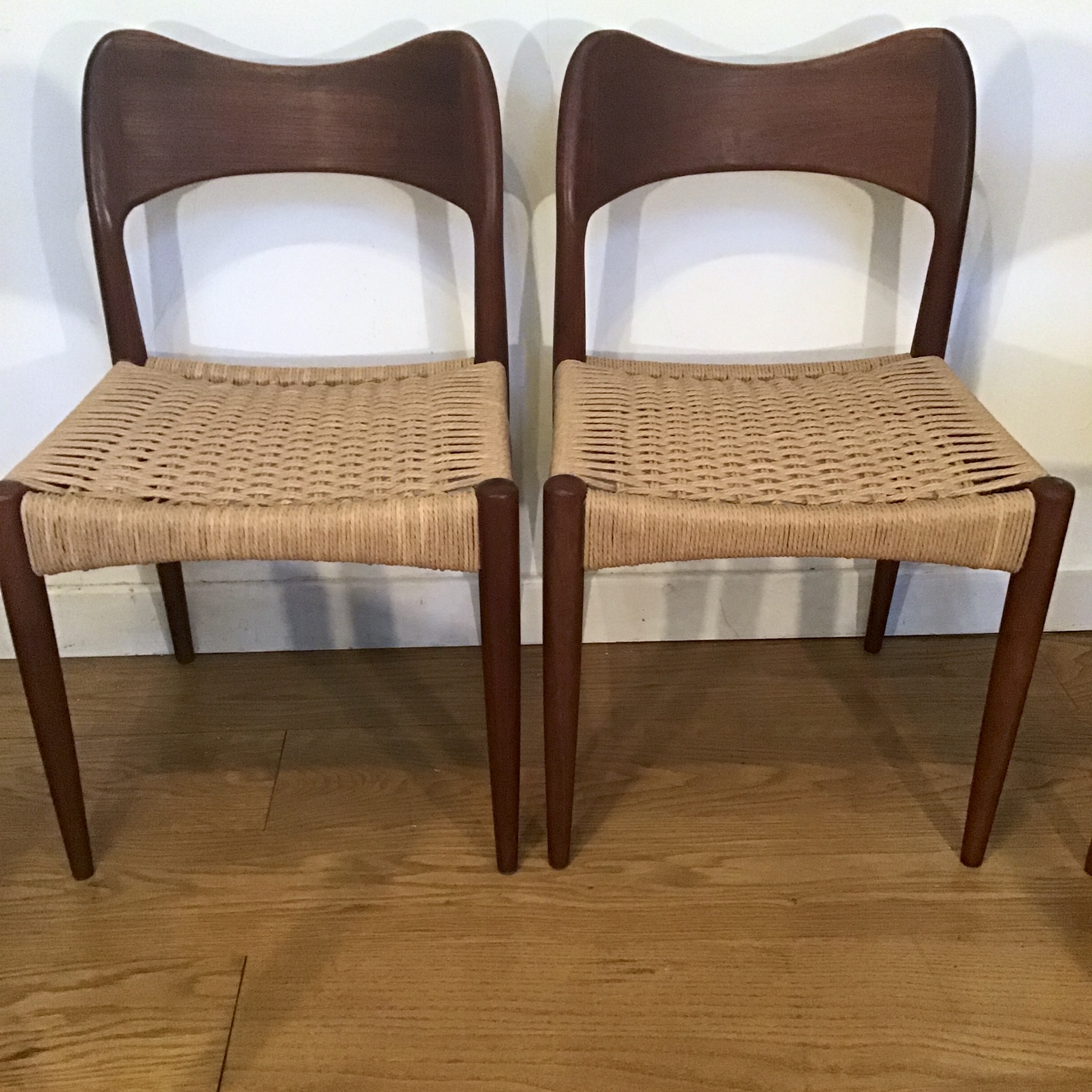 Four 1960s Danish Arne Hovmand Olsen for Mogens Kold danish cord teak chairs - Image 8