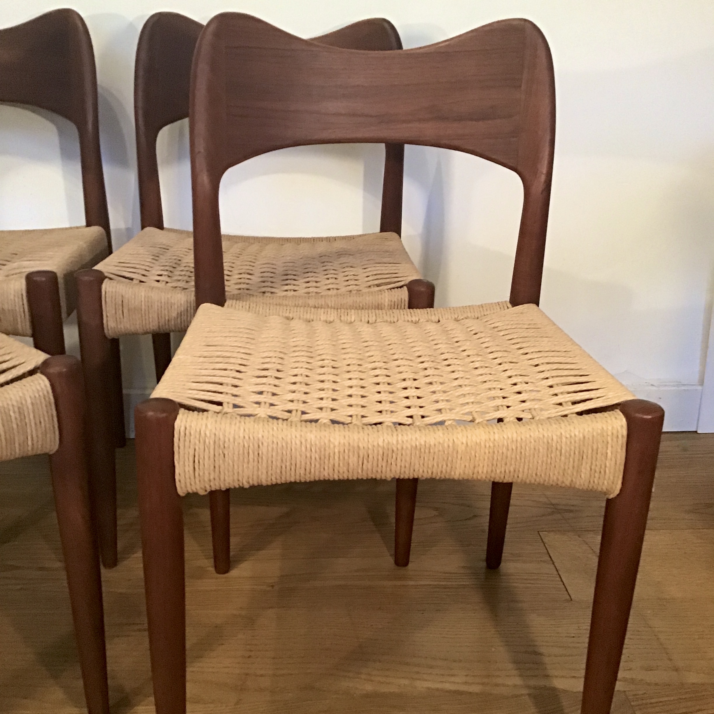 Four 1960s Danish Arne Hovmand Olsen for Mogens Kold danish cord teak chairs - Image 10