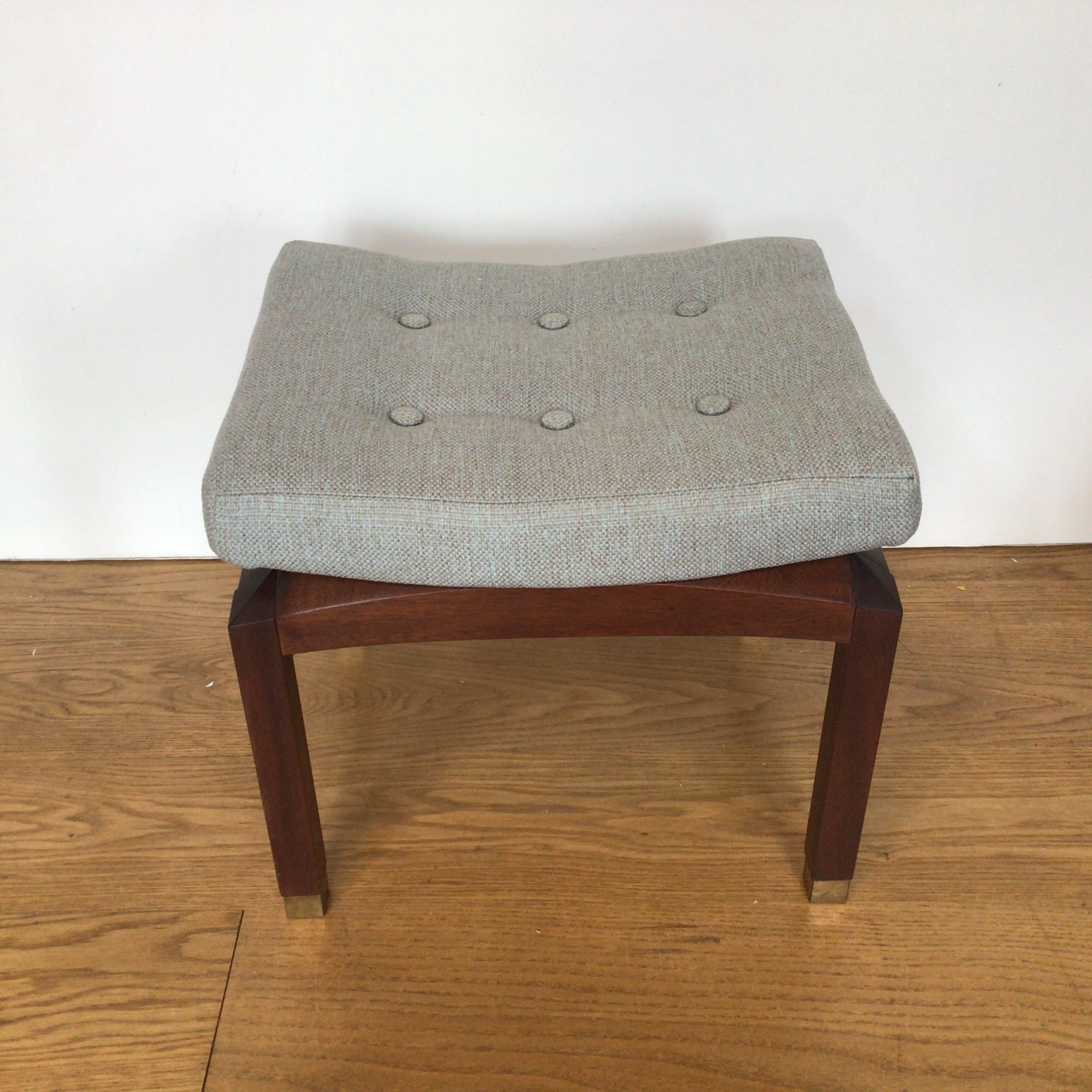 A 1970's G-Plan mahogany stool with light blue buttoned upholstery - Image 6