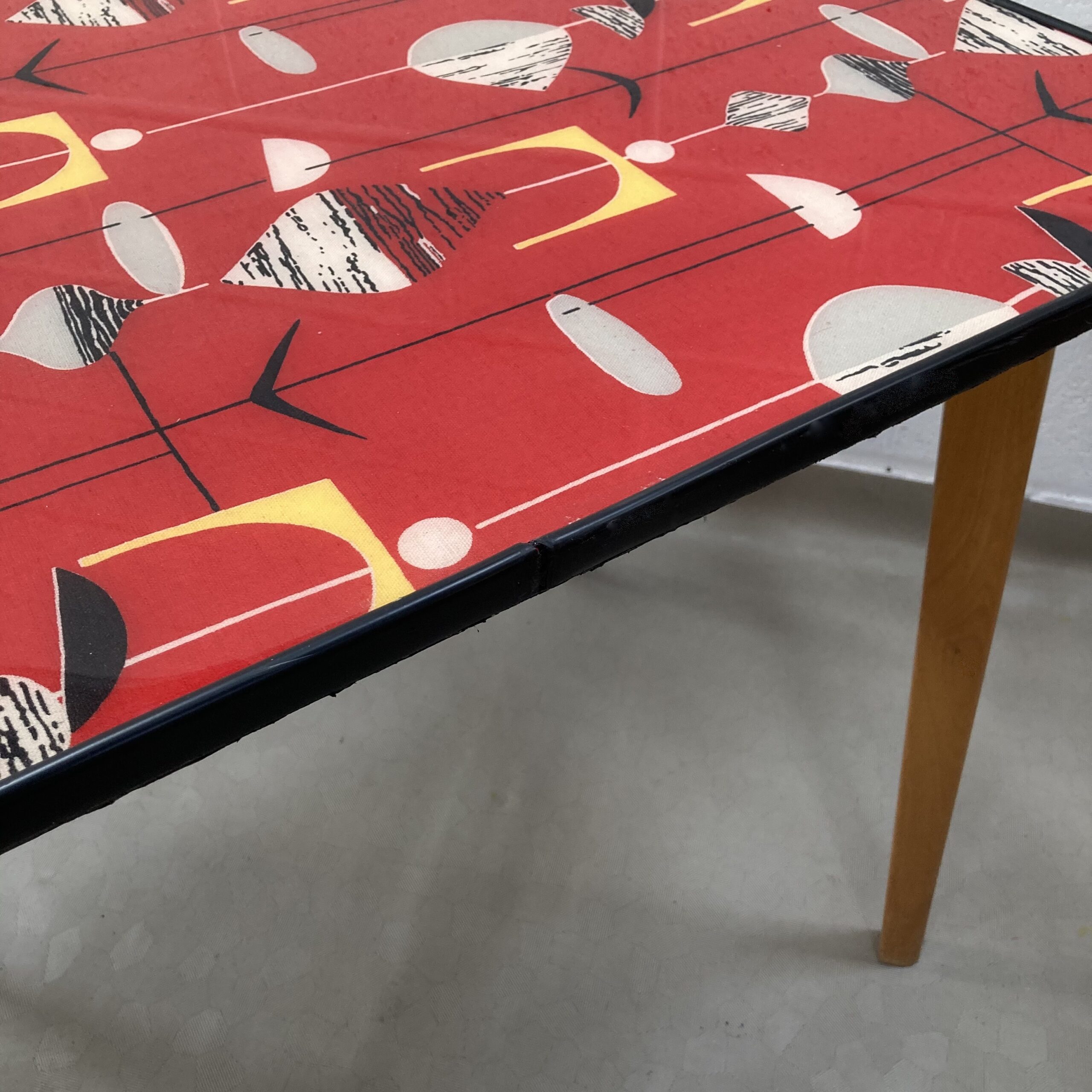 A lovely up-cycled midcentury kitchen dining set decorated in Sandersons Marion Mahler, Red mobiles - Image 8