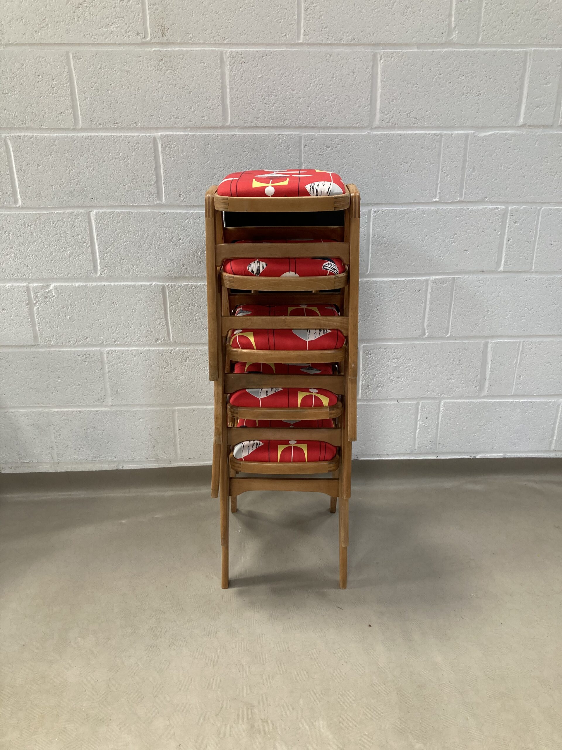 A lovely up-cycled midcentury kitchen dining set decorated in Sandersons Marion Mahler, Red mobiles - Image 3