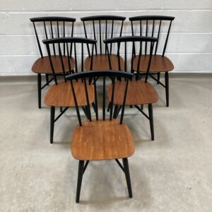 Six stick back black and teak chairs by Thomas Harlev for Farstrup Mobelfabrik Danish.