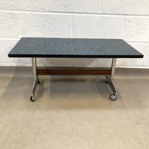 A 1970s teal marbled tile topped coffee table