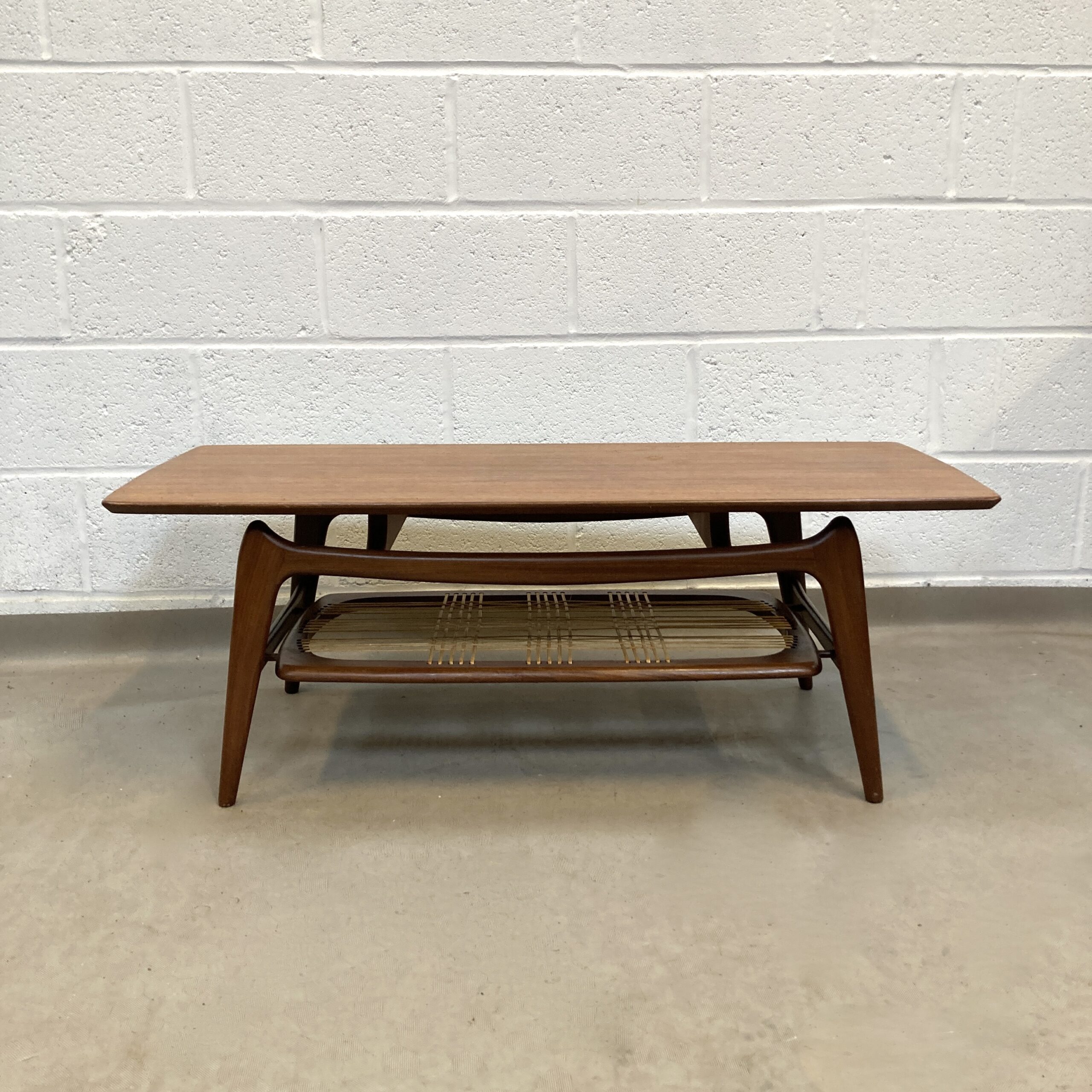A 1950’s Louis Van Treefelen For WeBe Meubel Danish teak coffee table with cane woven magazine rack. - Image 8